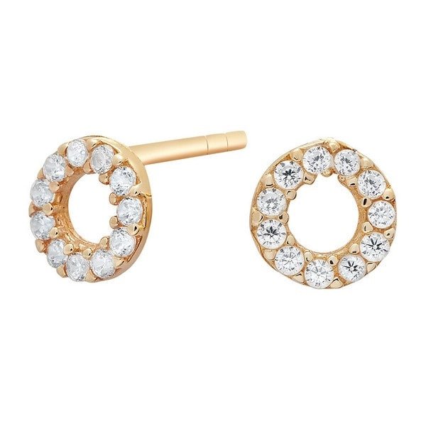 Siersbøl cirkel ørestikker i 8 kt guld med klare zirkonia – klassisk og elegant design.